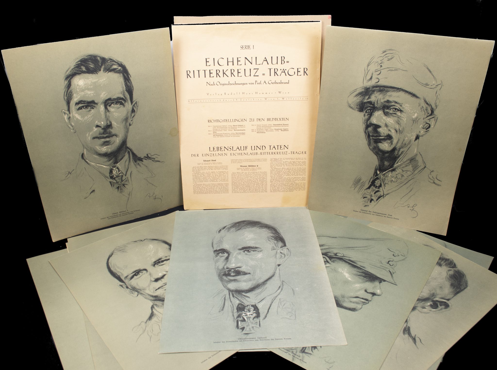 (Large size Art Map) Eichenlaub Ritterkreuz Träger - Serie I - Nach Originalzeichnungen von Prof. A. Gerltenbrand - RARE