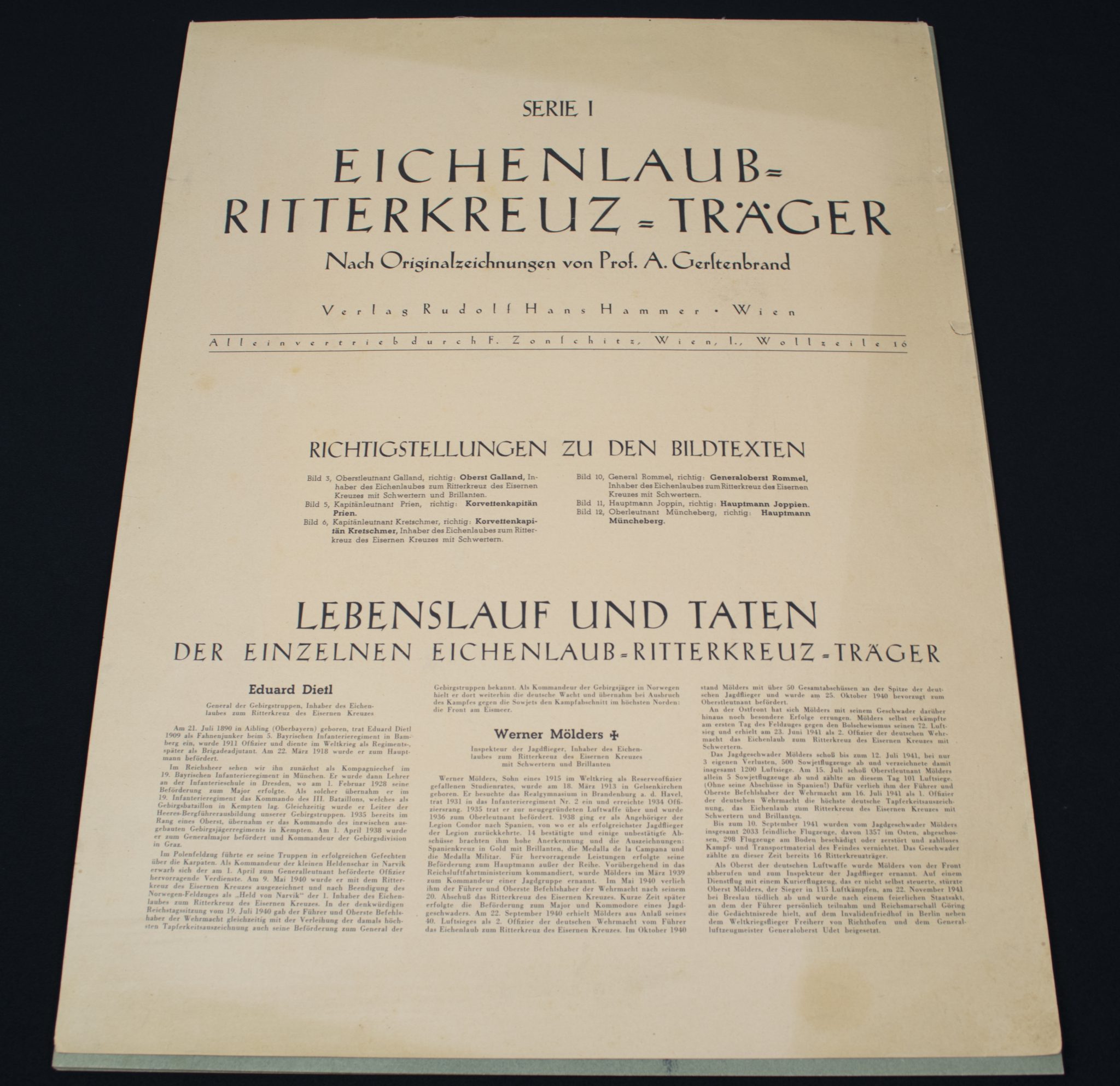 (Large size Art Map) Eichenlaub Ritterkreuz Träger - Serie I - Nach Originalzeichnungen von Prof. A. Gerltenbrand - RARE