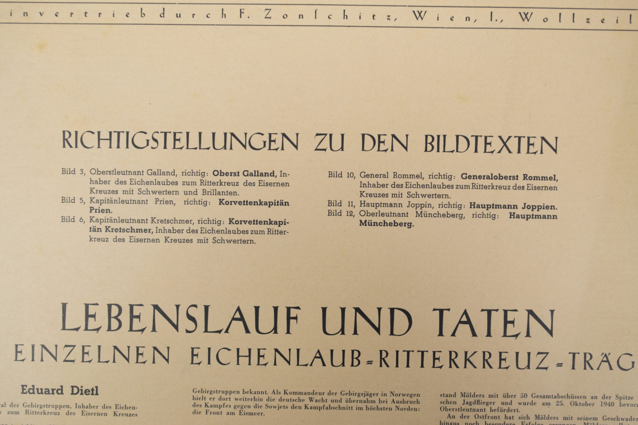 (Large size Art Map) Eichenlaub Ritterkreuz Träger - Serie I - Nach Originalzeichnungen von Prof. A. Gerltenbrand - RARE