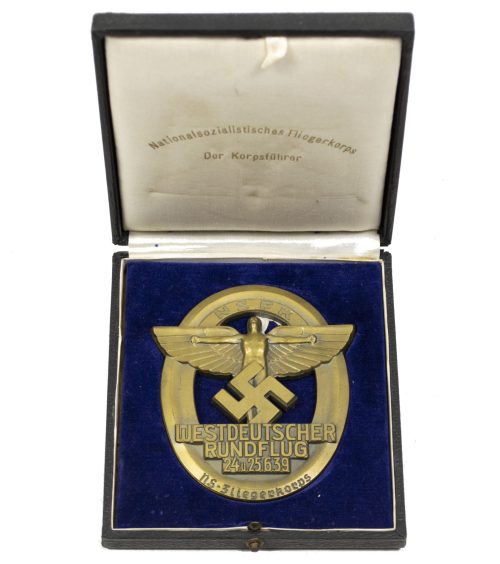 NSFK plaque Westdeutscher Rundflug 24.u.25.6.1939 + case + citation