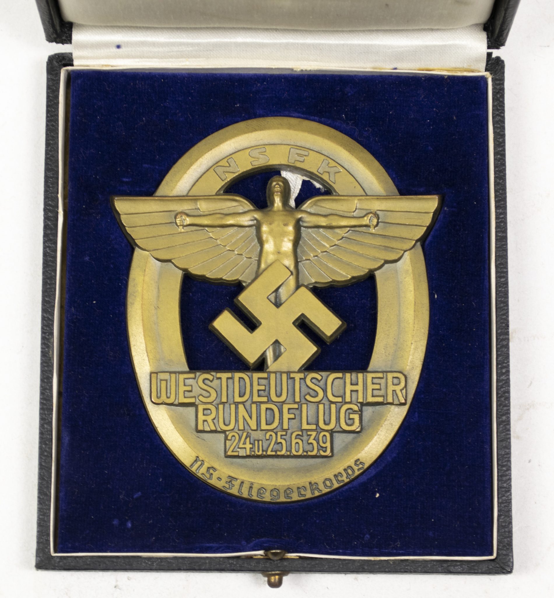 NSFK plaque Westdeutscher Rundflug 24.u.25.6.1939 + case + citation