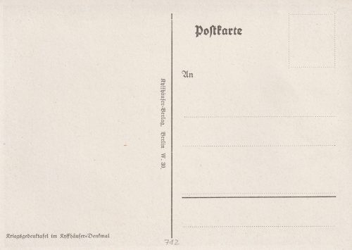 (Postcard) Kriegsgedenktafel im Kÿffhäuser-Denkmal Afrika und Palästina - rare