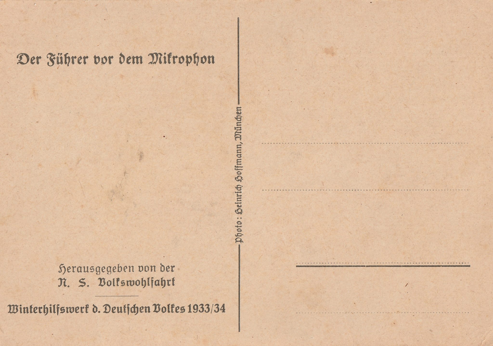 (Postcard) N.S. Volkswohlfahrt – Der Führer vor dem Mikrophon – Winerhilfswerk 193334 – rare (2) (Postcard) N.S. Volkswohlfahrt - Der Führer vor dem Mikrophon - Winerhilfswerk 193334 - rare