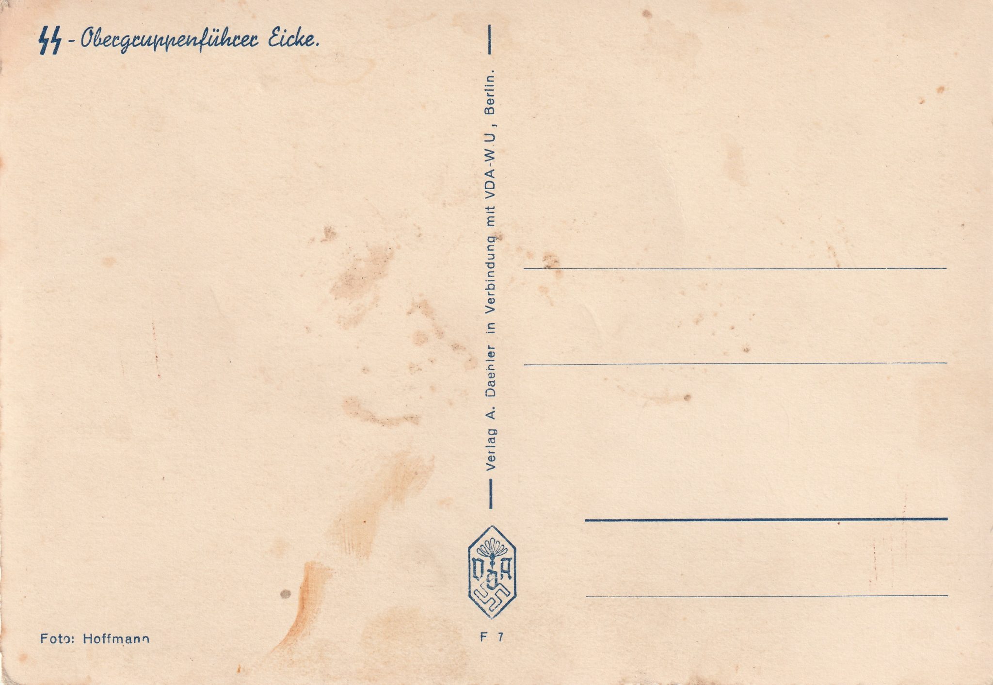 (Postcard) SS-Obergruppenführer Eicke – rare (2) (Postcard) SS-Obergruppenführer Eicke - rare