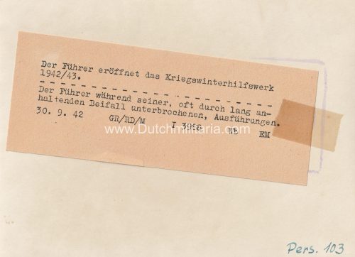 v(Pressphoto) Der Führer erpffnet das Kriegswinterhilfswerk (194243)