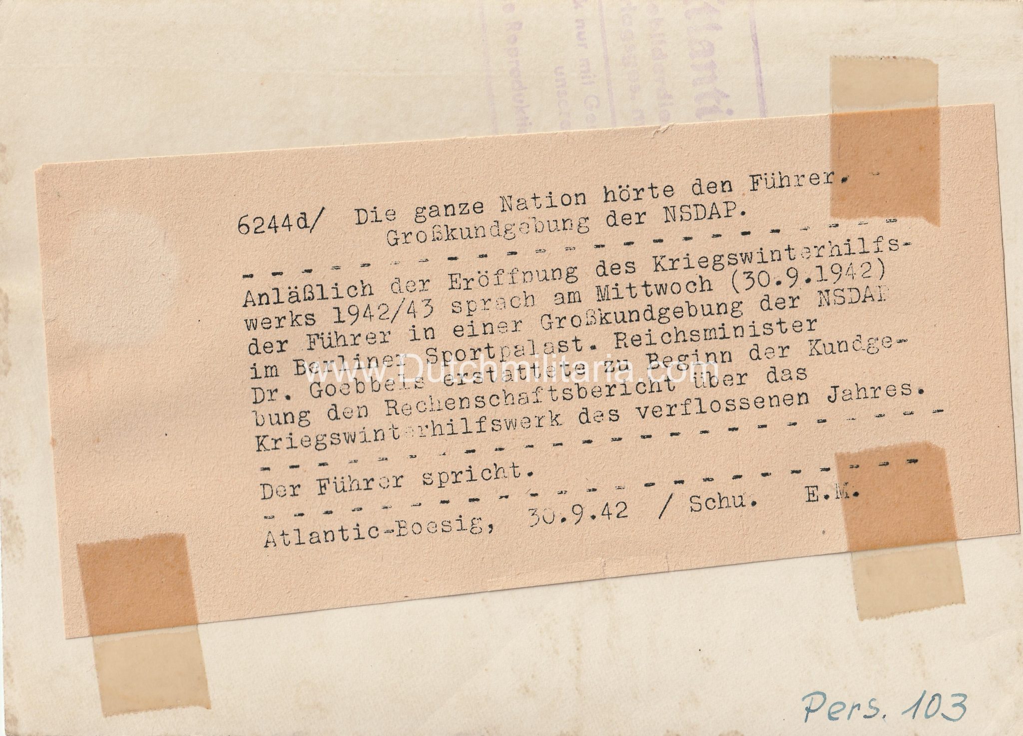 (Pressphoto) Die ganze Nation hörte den Führer. Grosskundgebung der NSDAP (1943) (Pressphoto) Die ganze Nation hörte den Führer. Grosskundgebung der NSDAP (1942)