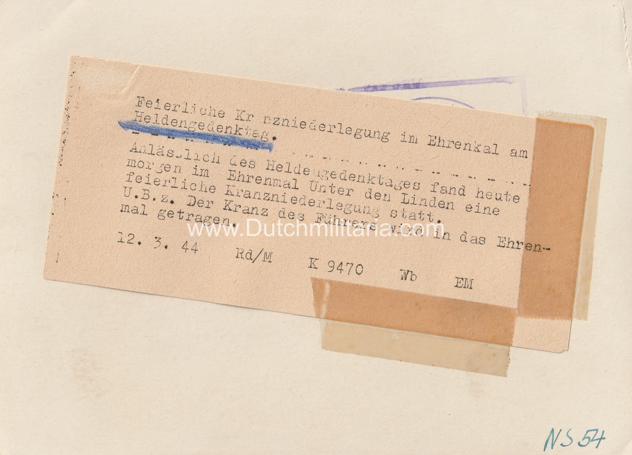 (Pressphoto) Feierliche Kranzniederlegung im Ehrendenkmal am Heldengedenktag (1945) (Pressphoto) Feierliche Kranzniederlegung im Ehrendenkmal am Heldengedenktag (1944)