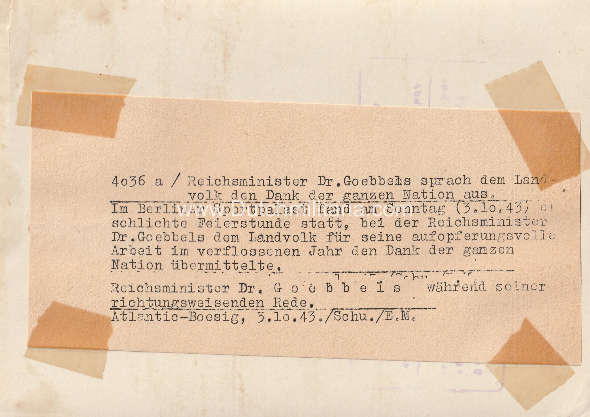 (Pressphoto) Reichsminister Dr. Goebbels sprach dem Landvolk den Dank der ganzen nation Aus (1943) (Pressphoto) Reichsminister Dr. Goebbels sprach dem Landvolk den Dank der ganzen nation Aus (1943)