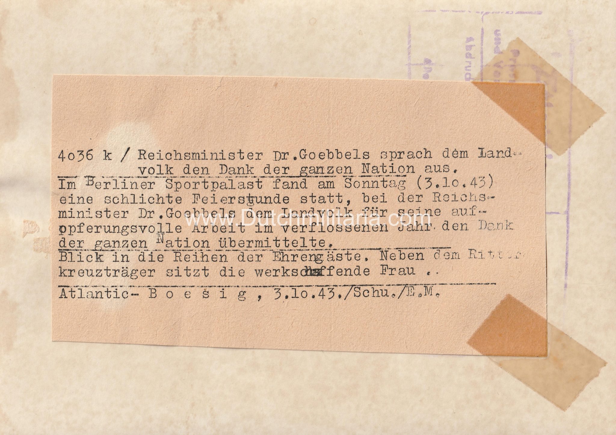 (Pressphoto) Reichsminister Dr. Goebbels sprach dem landvolk den Dank der ganzen nation Aus (1944) (Pressphoto) Reichsminister Dr. Goebbels sprach dem landvolk den Dank der ganzen nation Aus (1943)