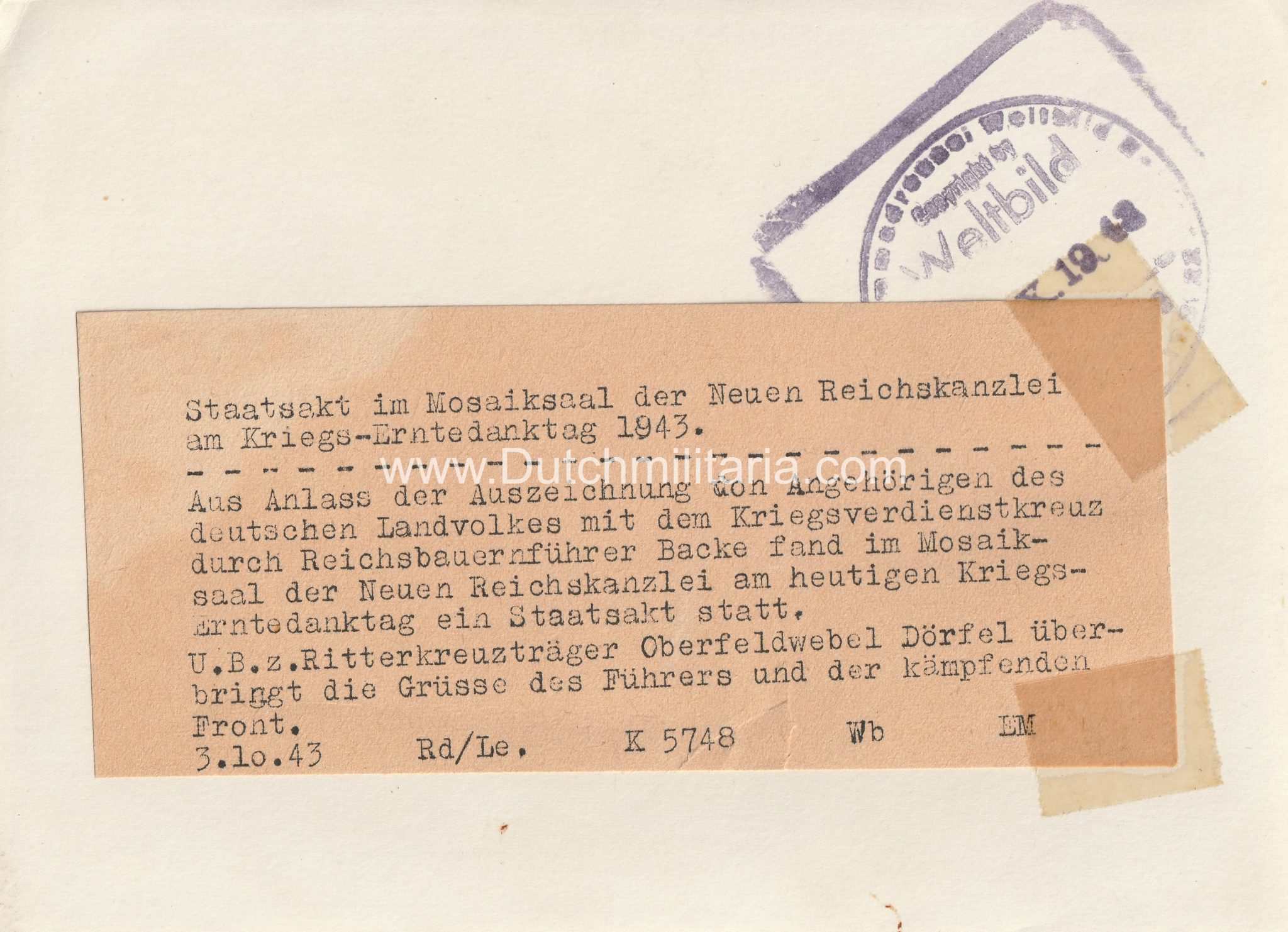 (Pressphoto) Staatsakt im Mosaiksaal der Neuen Reichskanzlei am Kriegs-Erntedanktag (1944) (Pressphoto) Staatsakt im Mosaiksaal der Neuen Reichskanzlei am Kriegs-Erntedanktag (1943)