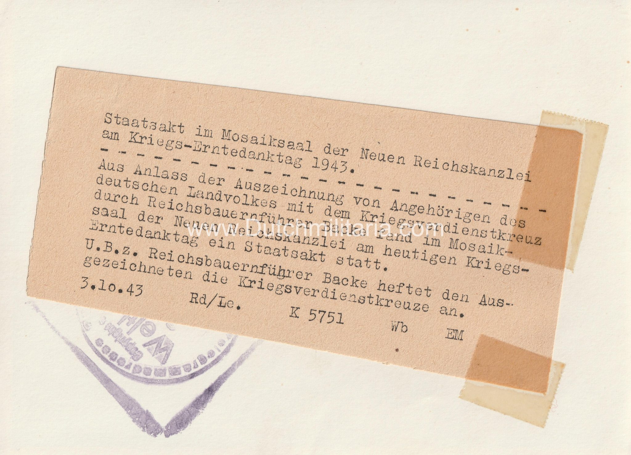 (Pressphoto) Staatsakt im Mosaiksaal der Neuen Reichskanzlei am kriegs-Erntedanktag 1943 (2) (Pressphoto) Staatsakt im Mosaiksaal der Neuen Reichskanzlei am kriegs-Erntedanktag 1943