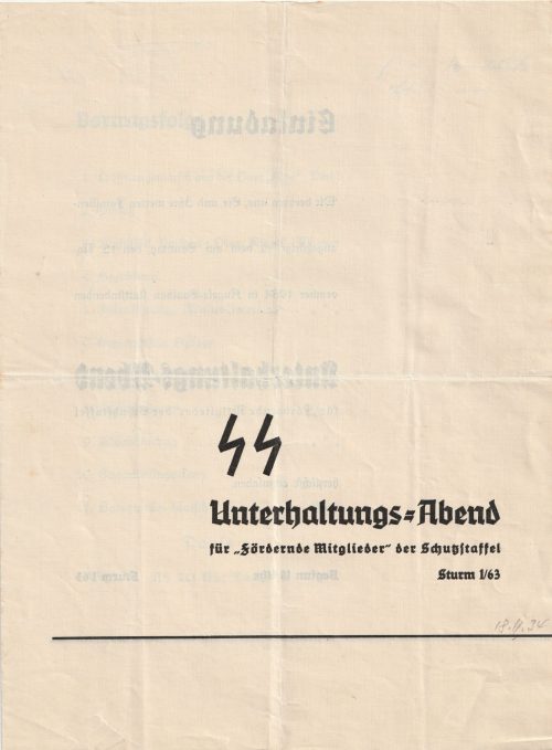 (SS-FM) SS-Unterhaltungs-Abend für Fördernde Mitglieder der Schutzstaffel SS Sturm 163 - Extremely rare