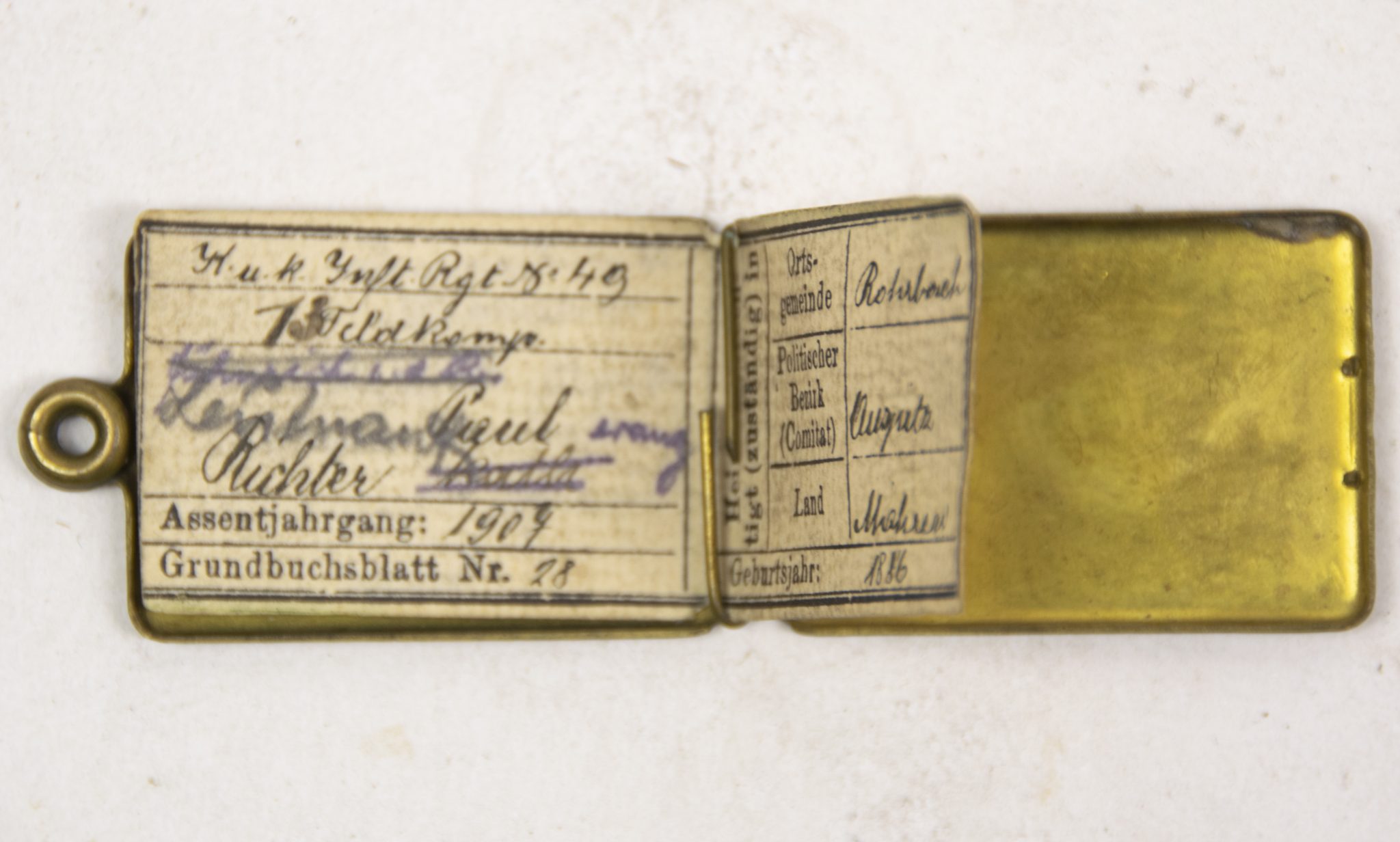 (Austria) Legitimationskapsel für k.u.k. (kaiserlich und königlich) Soldaten Austrian Erkennungsmarke (1907) (Austria) Legitimationskapsel für k.u.k. (kaiserlich und königlich) Soldaten Austrian Erkennungsmarke (1907)