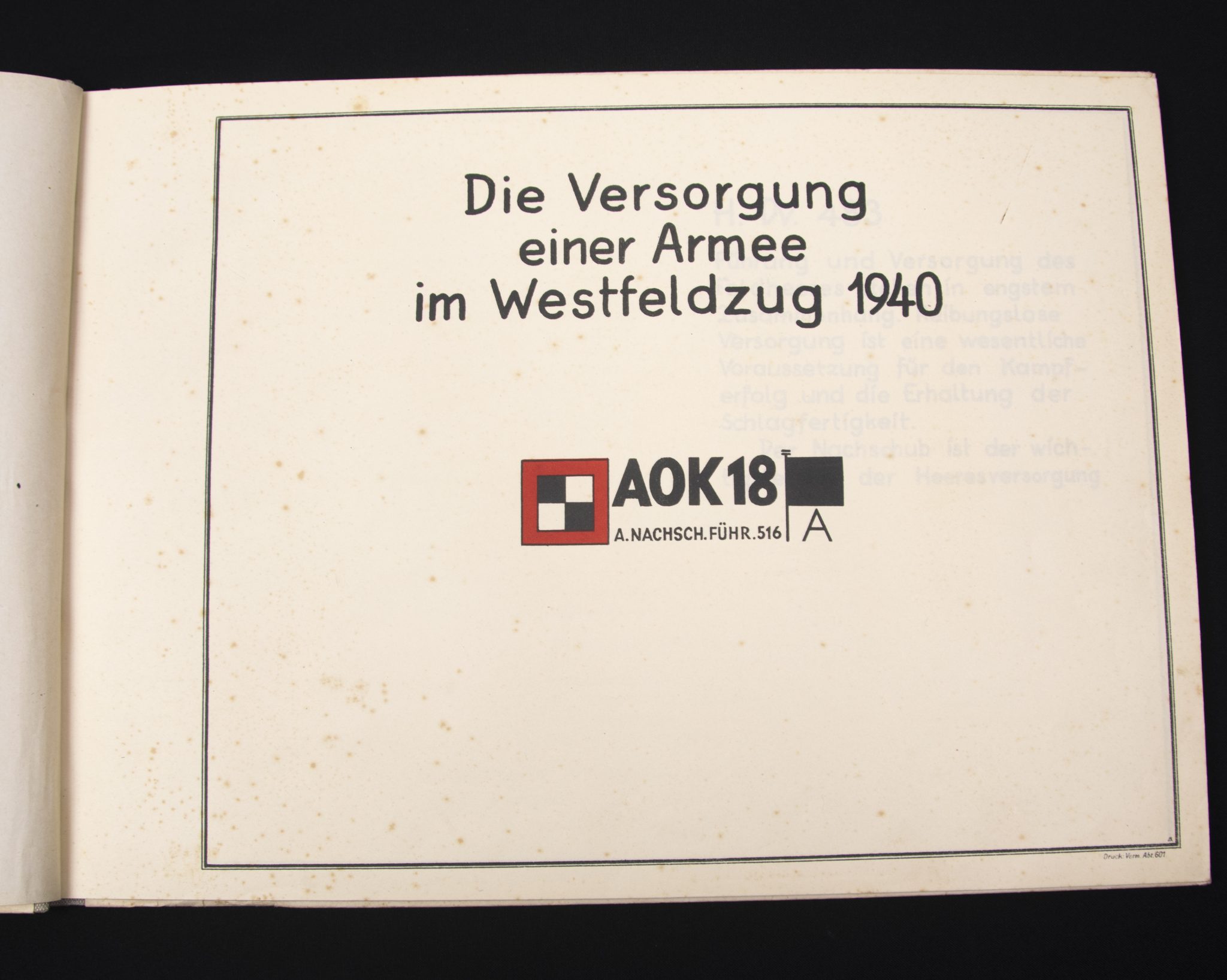 (Book) AOK18 - A.Nachsch.Führ.516 A - Die Versorgung einer Armee im Westfeldzug 1940