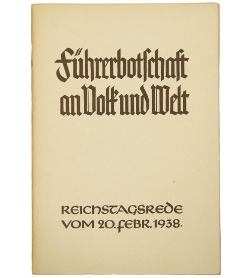 (Brochure) Führerbotschaft an Volk und Welt, Reichstagsrede vom 20. Februar 1938