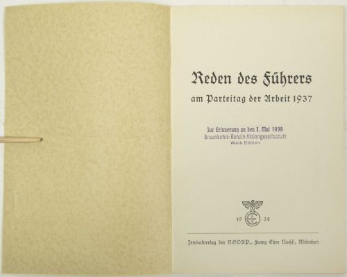 (Brochure) Reden des Führers am parteitag der Arbeit 1937
