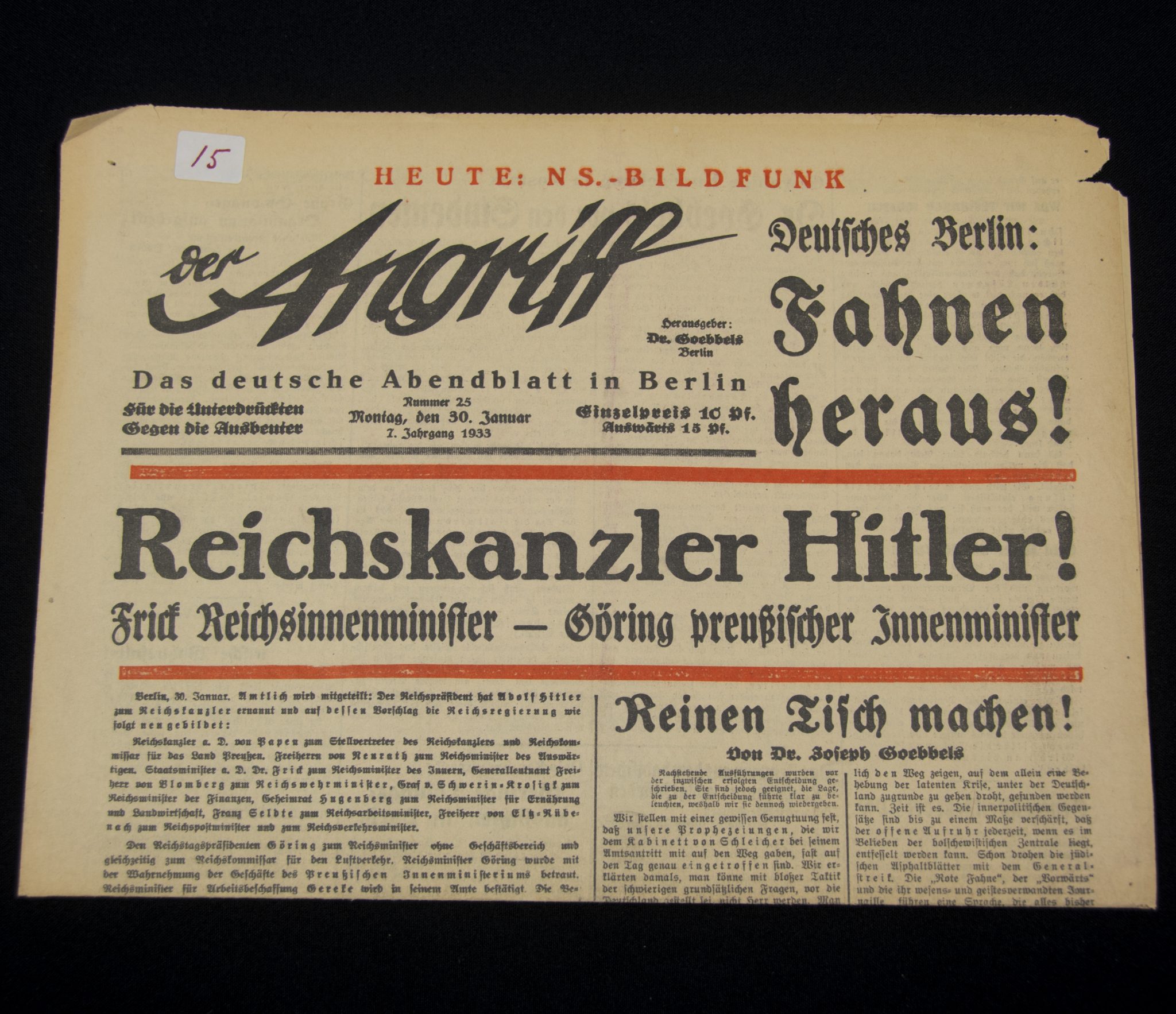 (Newspaper) Der Angriff – 30 januar 1933 – Reichskanzler Hitler! – rare (Newspaper) Der Angriff - 30 januar 1933 - Reichskanzler Hitler! - rare