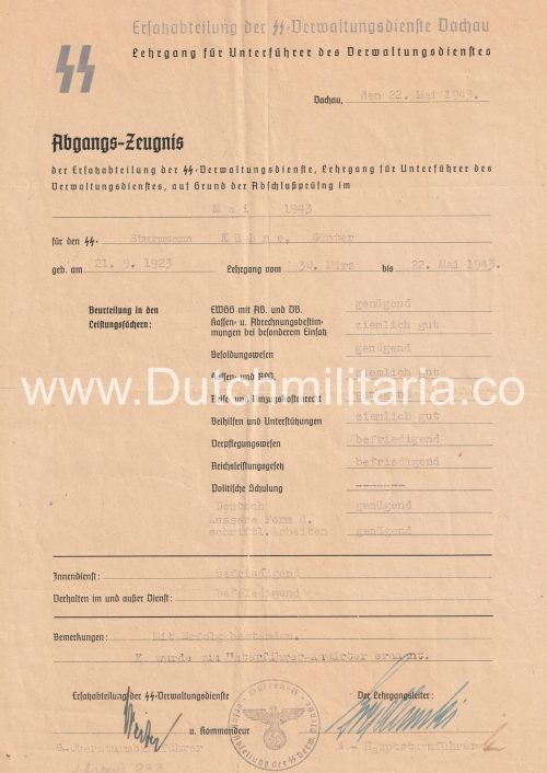 SS-Verwaltungsdienste Dachau - Lehrgang für Unterführer - Extremely rare