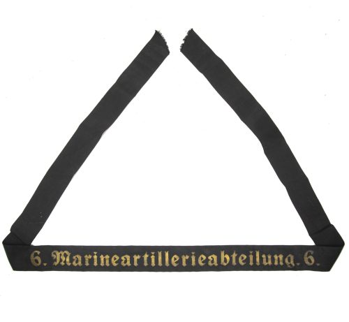 Kriegsmarine (KM) Cap Tally 6. Marineartillerieabteilung. 6.