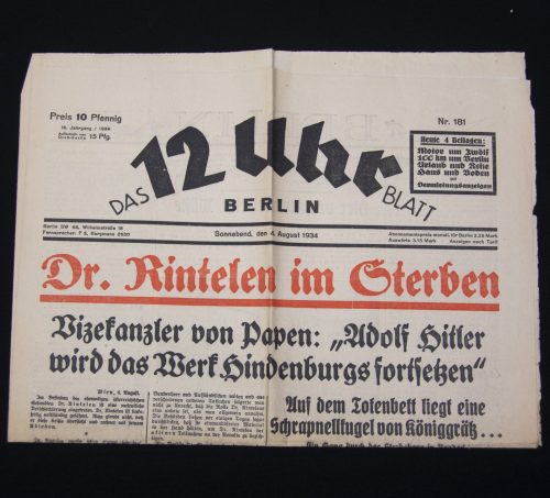 (Newspaper) Das 12 Yhr Blatt Berlin - 4. August 1934