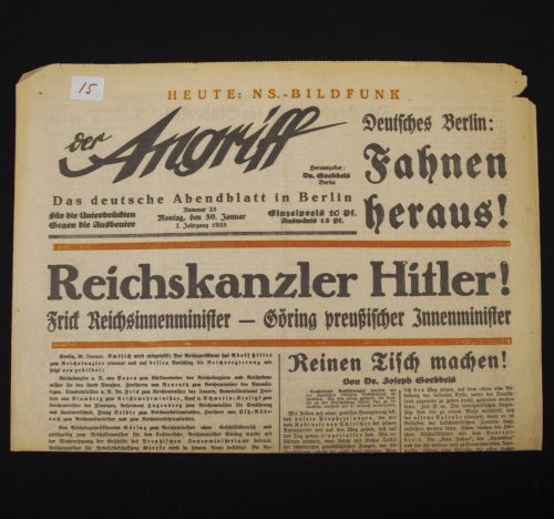 (Newspaper) Der Angriff - 30 januar 1933 - Reichskanzler Hitler! - rare