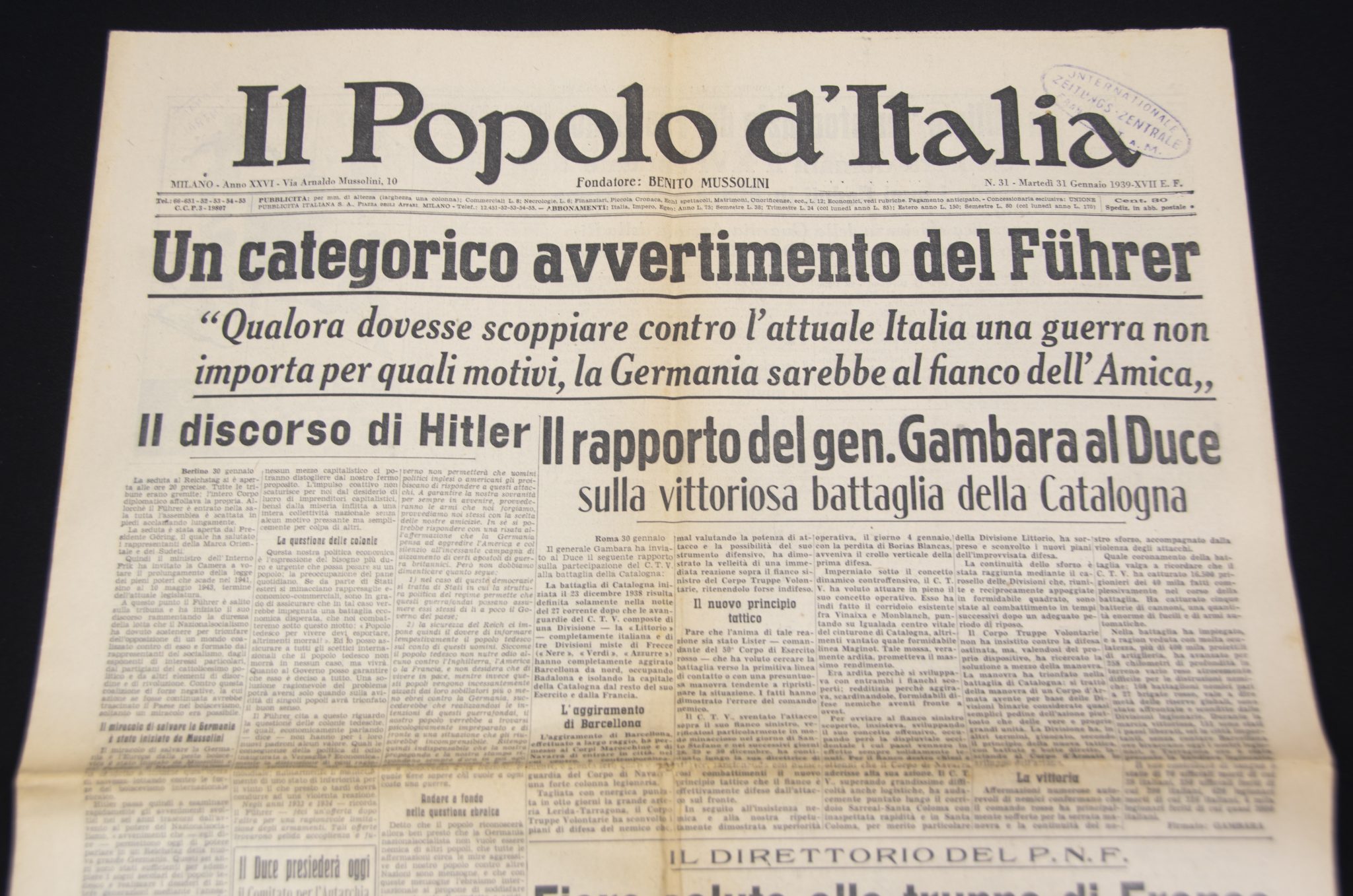 (Newspaper) Il Popolo d’Ítalia N. 31 – Martedi 1939 (2) (Newspaper) Il Popolo d'Ítalia N. 31 - Martedi 1939