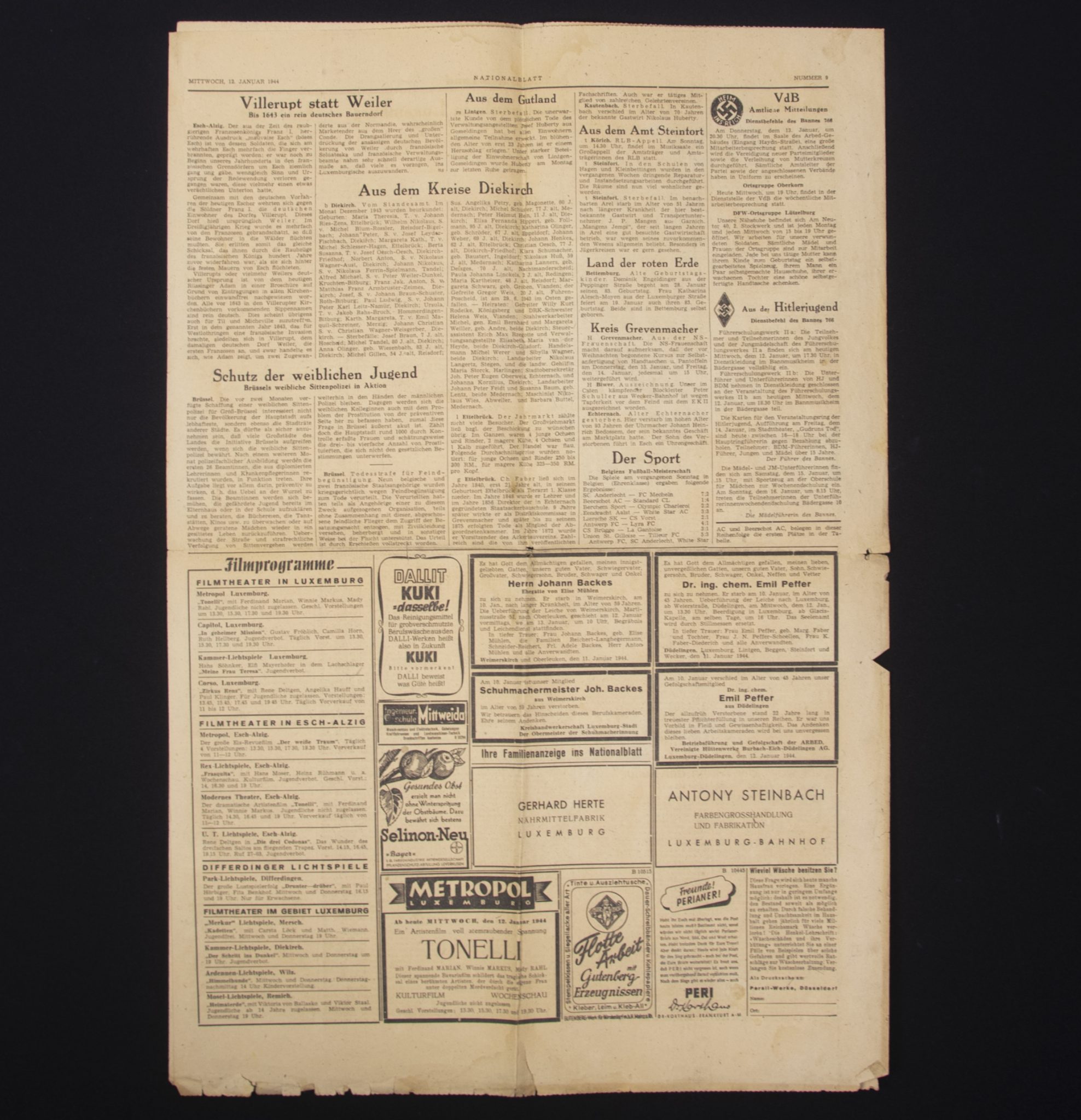 (Newspaper) Nationalblatt - Gauzeitung Moselland - Ausgabe Luxemburg 12 Januar 1944 - rare - Image 9