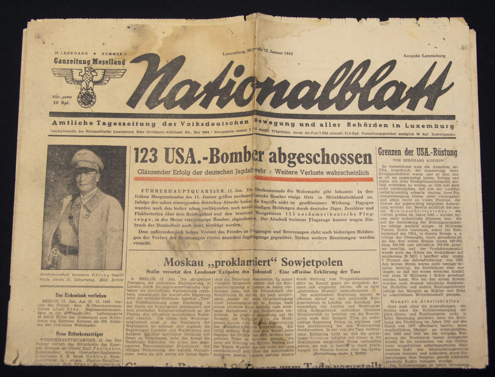 (Newspaper) Nationalblatt – Gauzeitung Moselland – Ausgabe Luxemburg 12 Januar 1944 – rare (2)