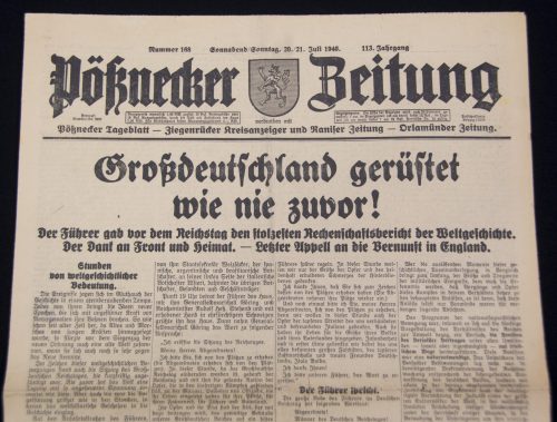 (Newspaper) Pößnecker Zeitung Nr. 168 - 20.21. Juli 1940 - rare