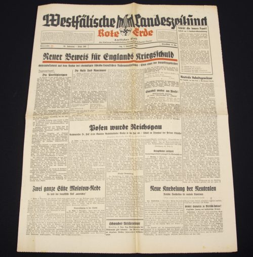 (Newspaper) Westfälische Landeszeitung Rote Erde 3. November 1939