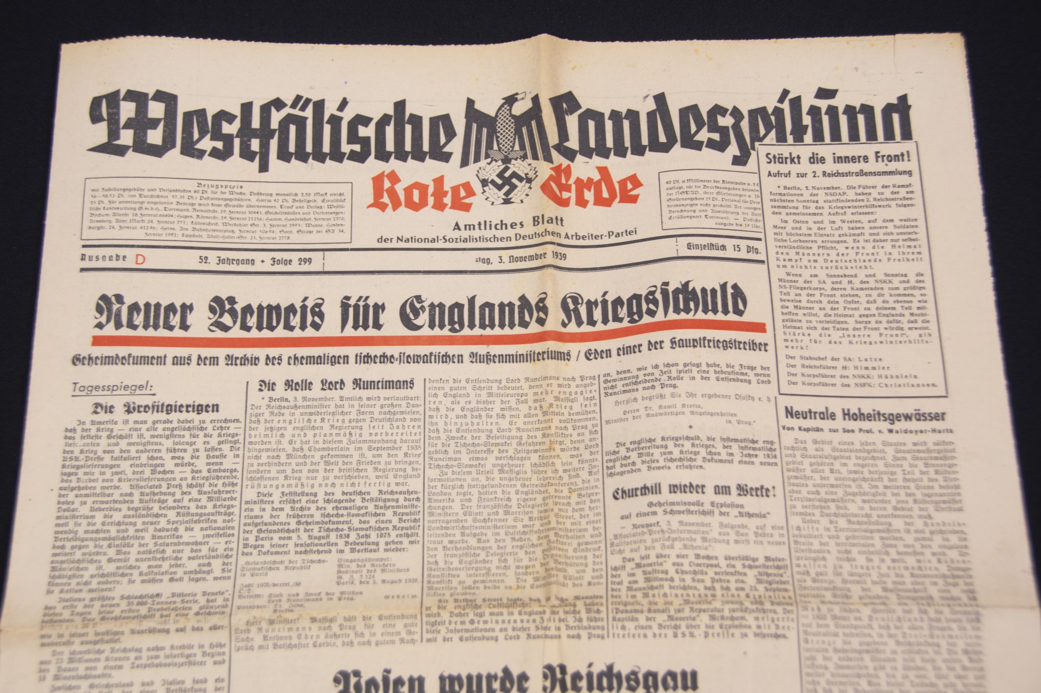 (Newspaper) Westfälische Landeszeitung Rote Erde 3. November 1939 (2) (Newspaper) Westfälische Landeszeitung Rote Erde 3. November 1939