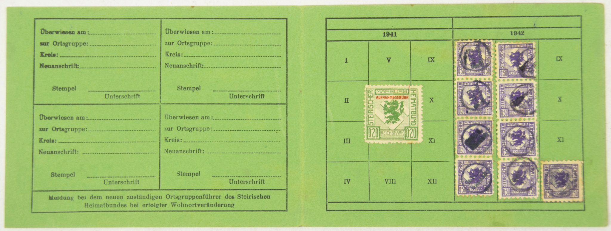 Steirischer Heimatbund Mitgliedskarte (1944) Steirischer Heimatbund Mitgliedskarte (1942)