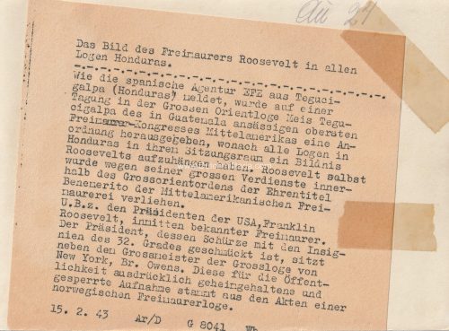 (Pressphoto) Das Bild des Freimaurers Roosevelt in allen Logen Honduras (1943)