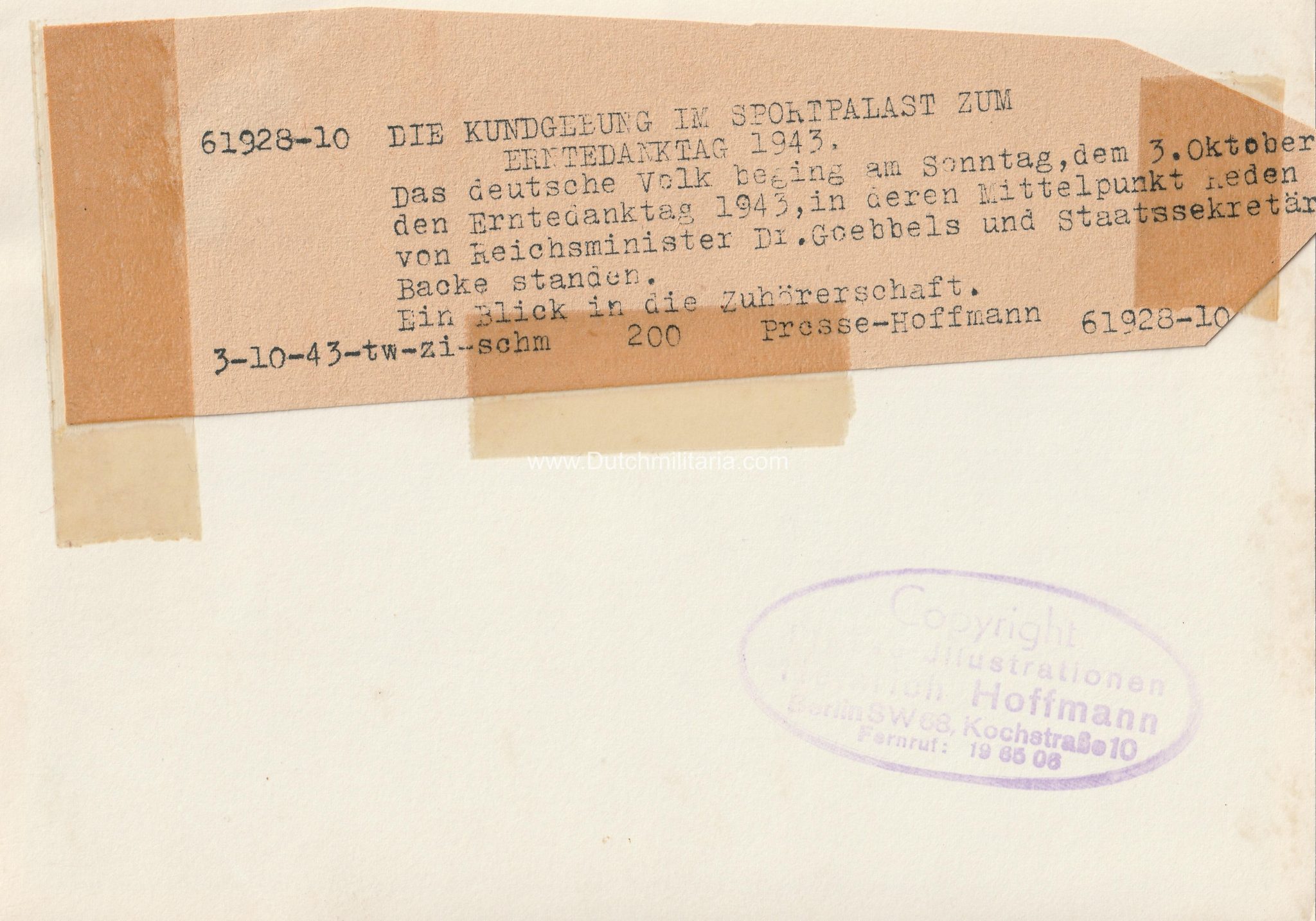 (Pressphoto) Die Kundgebung im Sportpalast zum Erntedanktag 1943 (2) (Pressphoto) Die Kundgebung im Sportpalast zum Erntedanktag 1943