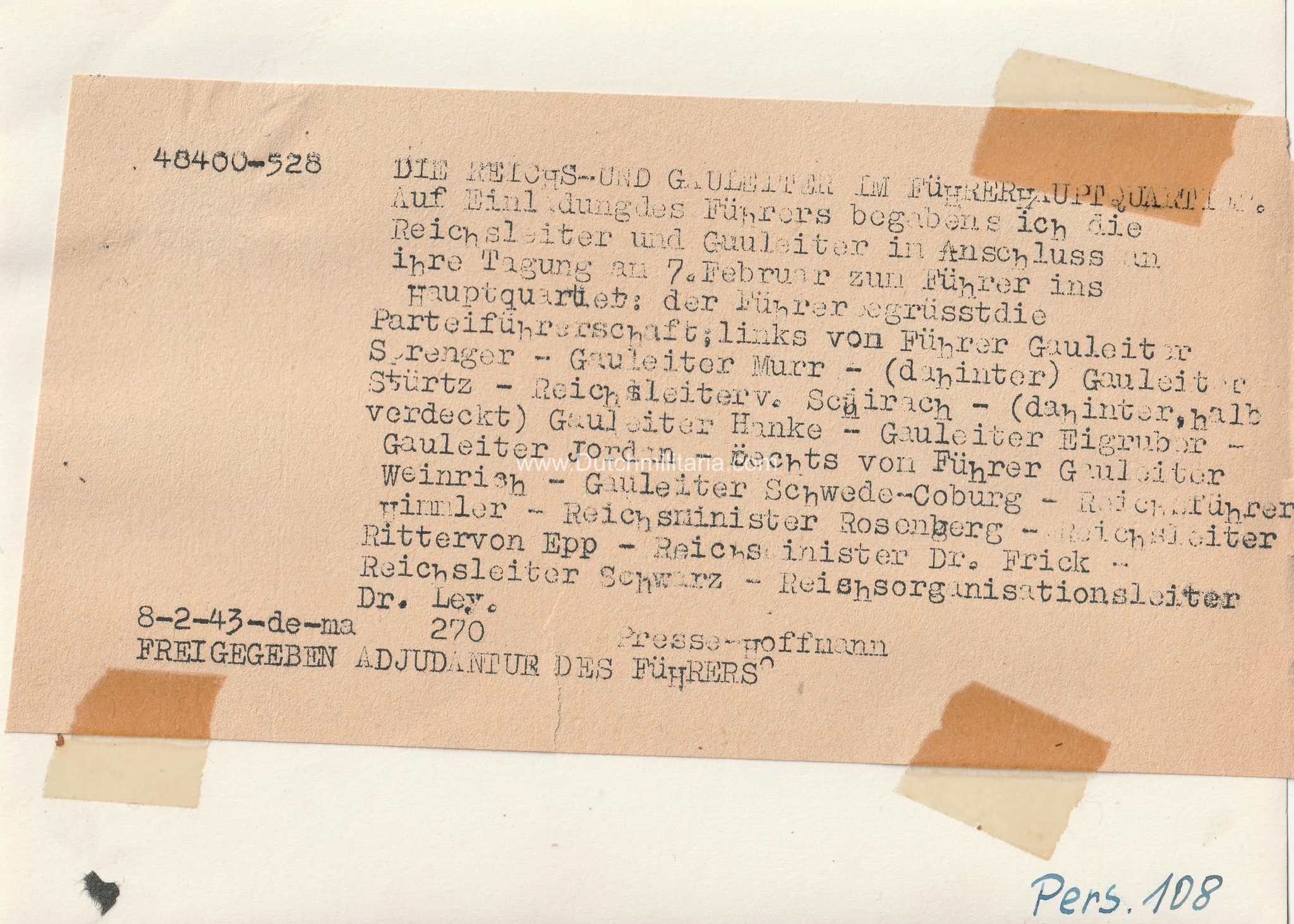 (Pressphoto) Die Reichs- und Gauleiter im führerhauptquartier (1944) (Pressphoto) Die Reichs- und Gauleiter im führerhauptquartier (1943)