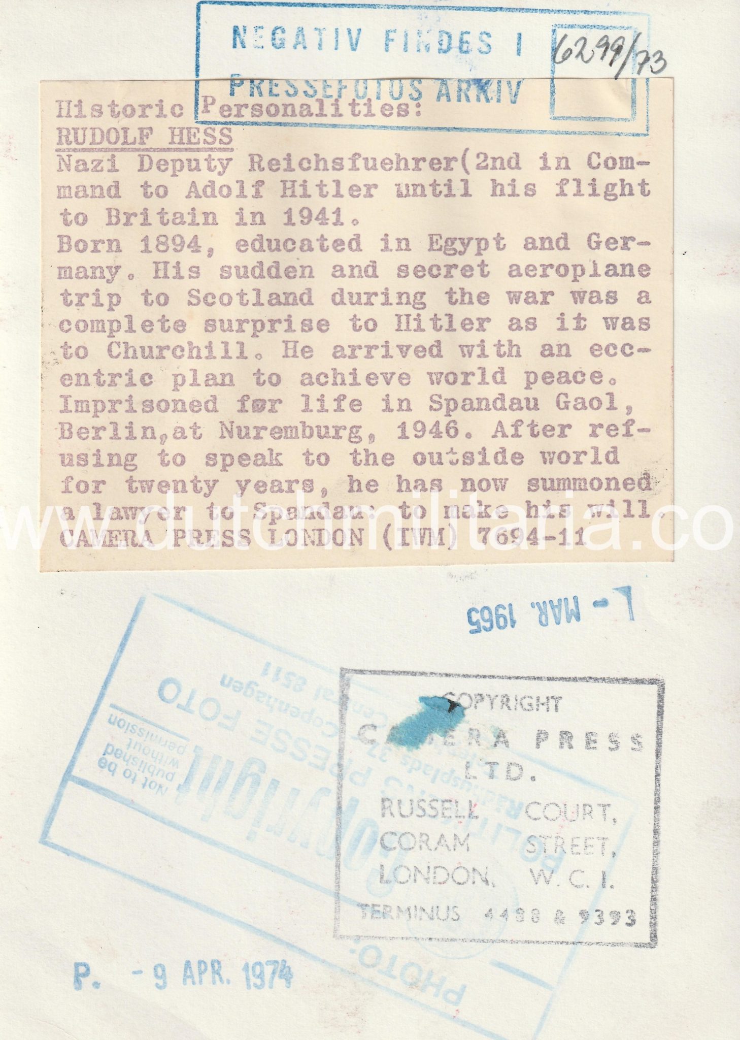 (Pressphoto) Rudolf Hess in SS uniform (2) (Pressphoto) Rudolf Hess in SS uniform