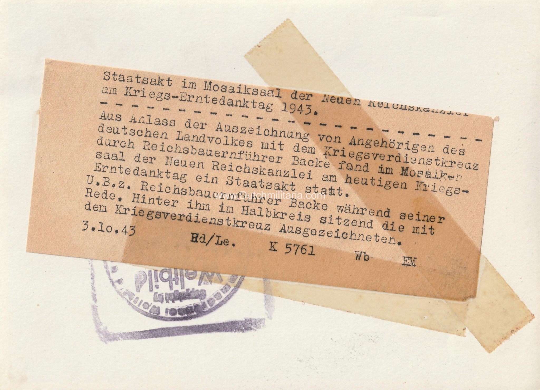 (Pressphoto) Staatsakt im Mosaiksaal der Neuen Reichskanzlei am Kriegs-Erntedanktag 1943 (2) (Pressphoto) Staatsakt im Mosaiksaal der Neuen Reichskanzlei am Kriegs-Erntedanktag 1943