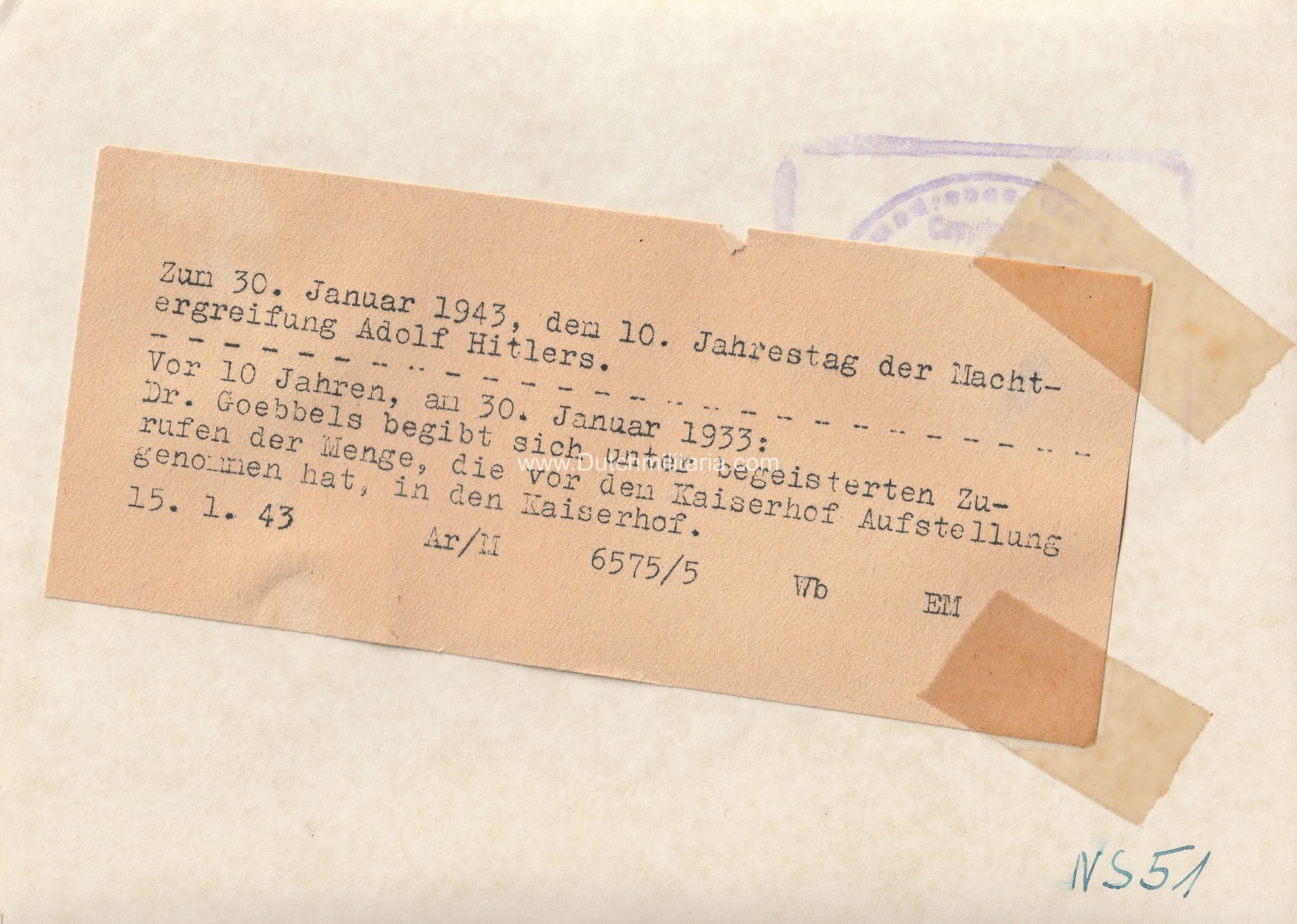 (Pressphoto) Zum 30. januar 1943, dem 10. Jahrestag der Machtergreifung Adolf Hitlers (1944) (Pressphoto) Zum 30. januar 1943, dem 10. Jahrestag der Machtergreifung Adolf Hitlers (1943)