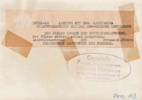 (Pressphoto) der Führer sprach zum Offiziersnachwuchs (1942)