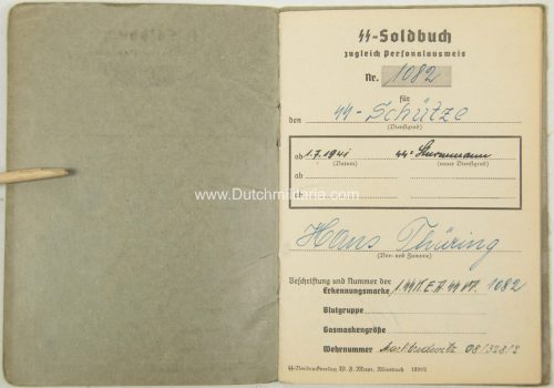 SS Soldbuch - 1.SS Kraftfahr.Ers.Abt.SS Verfügungstruppe