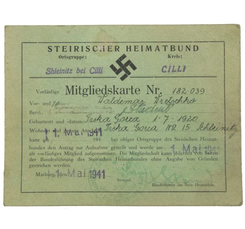 Steirischer Heimatbund Mitgliedskarte (1941)