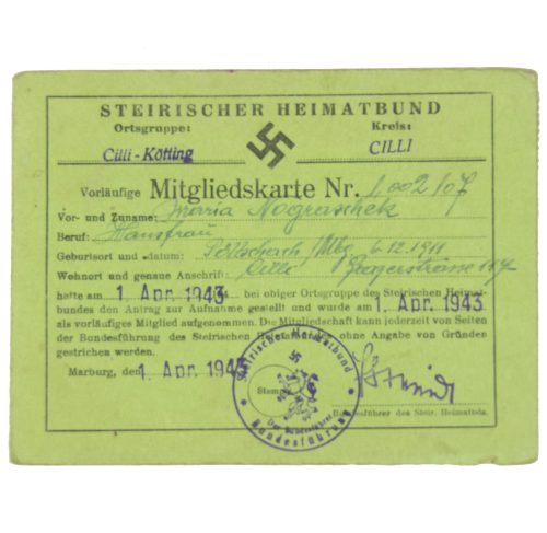 Steirischer Heimatbund Mitgliedskarte (1943)