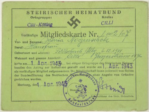Steirischer Heimatbund Mitgliedskarte (1943)