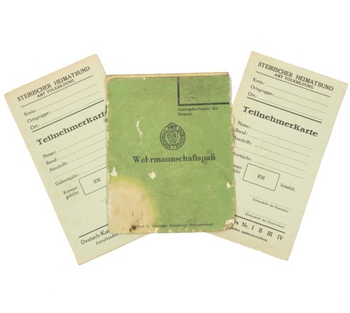 Steirischer Heimatbund Wehrmannschaftspass + 2 Teilnehmerkarten