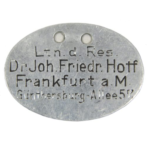 WWII Kriegsmarine (KM) Erkennungsmarke Named Ltn. d. Res. Dr. Joh. Friedr.Hoff. Frankfurt a. M.