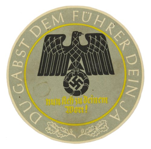 Winterhilfswerk (WHW) Türplakette Du gabst Dem Fuhrer Dein Ja