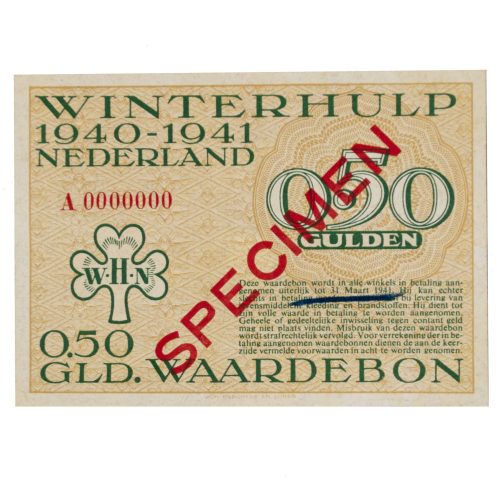 Winterhulp Nederland 1940-1941 (WHN) 0,50 GLD. Waardebon (Specimen)