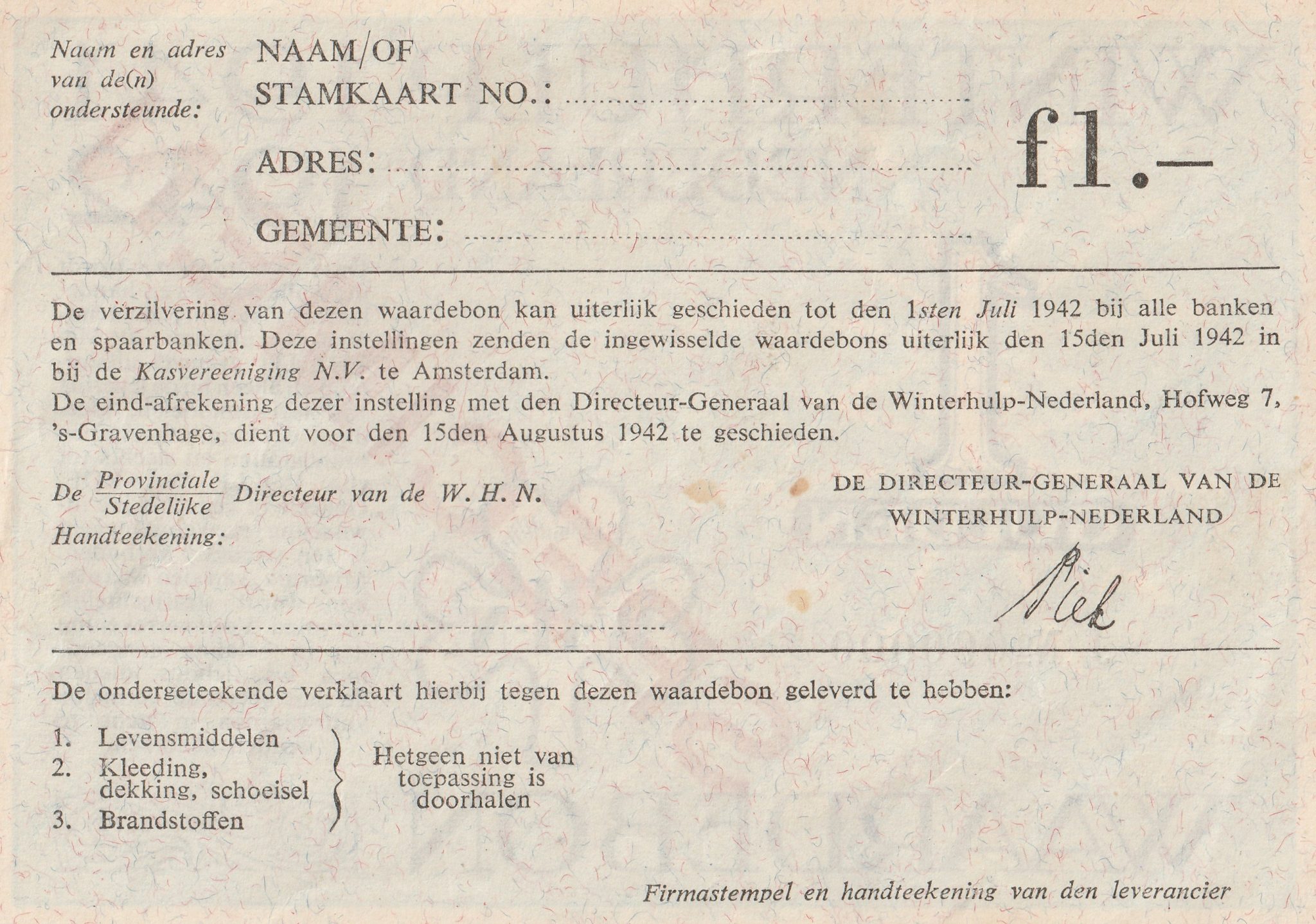 Winterhulp Nederland 1940-1941 (WHN) 1 Gulden Waardebon (Specimen) (2) Winterhulp Nederland 1940-1941 (WHN) 1 Gulden Waardebon (Specimen)