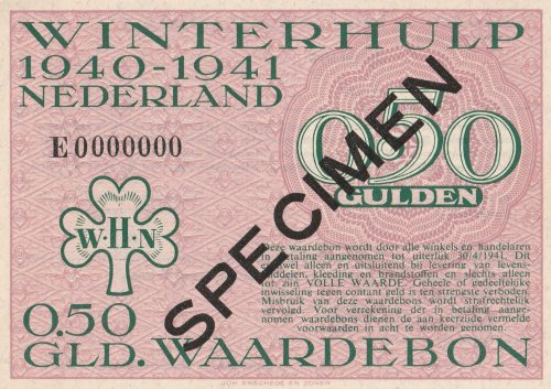 Winterhulp Nederland 1940-1941 (WHN) 0,50 Gulden Waardebon (Specimen)