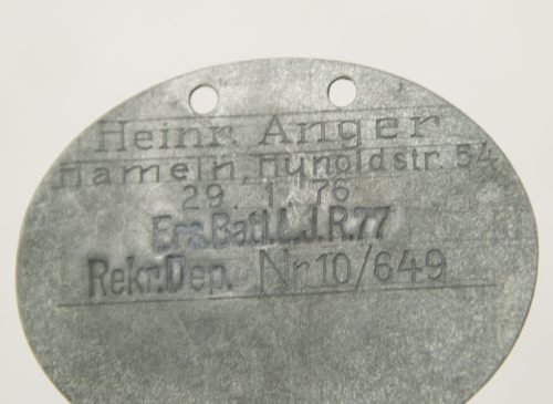 Erkennungsmarke (EKM) WWI Ers. Batl. L.I.R.77 Rekr. Dep. Nr.10 649